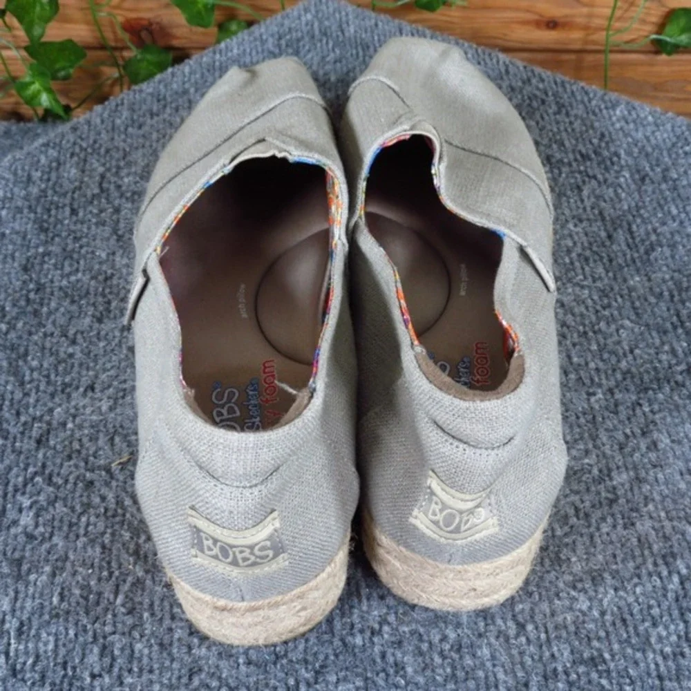 Skechers BOBS Highlights High Jinx Women's Espadrille Wedge Size 8.5 Gray Canvas